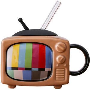 Sodial 3x(Ceramic Square Coffee Cup Set With Straw And Lid Office Tea Cup Retro -5108 Sodial 3x(Ceramic Square Coffee Cup Set With Straw And Lid Office Tea Cup Retro -5108