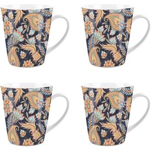 Purely Home Paisley Flowers Latte Mugs - Dark Floral Coffee Cup Gift Set Of 4 Purely Home Paisley Flowers Latte Mugs - Dark Floral Coffee Cup Gift Set Of 4