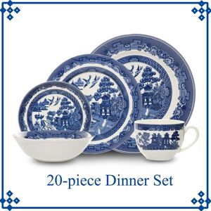 Blue Willow 20-Pcs Dinner Set Ceramic Serving Plates Bowls Saucers Cups Antique Blue Willow 20-Pcs Dinner Set Ceramic Serving Plates Bowls Saucers Cups Antique