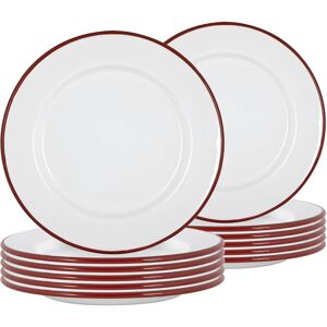 Argon Tableware 12x White Enamel Dinner Plates Metal Outdoor Camping Food Dishes 25.5cm Red Argon Tableware 12x White Enamel Dinner Plates Metal Outdoor Camping Food Dishes 25.5cm Red