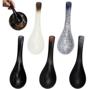Lnq Luniqi Ceramic Spoon Set, 5 Pieces Chinese Soup Spoons And Asian Ramen Cutlery, Retro Lnq Luniqi Ceramic Spoon Set, 5 Pieces Chinese Soup Spoons And Asian Ramen Cutlery, Retro