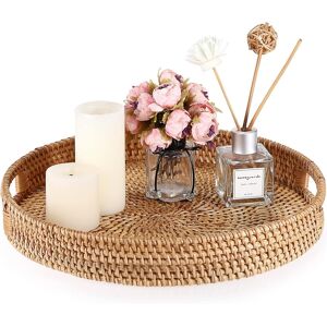 sumnacon Sumnacon Round Rattan Woven Serving Tray With Handle For Coffee, Beverage, Brea sumnacon Sumnacon Round Rattan Woven Serving Tray With Handle For Coffee, Beverage, Brea