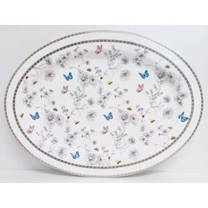 Marlborough Ceramics Secret Garden Platter Bone China 14\" Queen Oval Silver & Embossed Serving Tray Marlborough Ceramics Secret Garden Platter Bone China 14\" Queen Oval Silver & Embossed Serving Tray