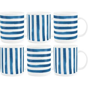 Purely Home Bone China Mixed Striped Mugs - Blue & White Drinks Cups Gift Set Of 6 Purely Home Bone China Mixed Striped Mugs - Blue & White Drinks Cups Gift Set Of 6