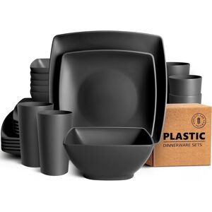Teivio 24-Piece Kitchen Reusable Plastic Square Dinner Set, Service For 6, Dinn Teivio 24-Piece Kitchen Reusable Plastic Square Dinner Set, Service For 6, Dinn