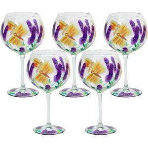 Lesser & Pavey 5pc Hand Painted Gin Glass Butterfly Balloon Copa Tonic Cocktail Floral Flower Lesser & Pavey 5pc Hand Painted Gin Glass Butterfly Balloon Copa Tonic Cocktail Floral Flower