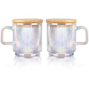 Sodial 2x(2pc Glass Coffee Cup With Lid Glass Coffee Mugs Ribbed Coffee Glasses9011 Sodial 2x(2pc Glass Coffee Cup With Lid Glass Coffee Mugs Ribbed Coffee Glasses9011
