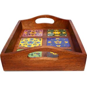 Craft Trade Mango Wood Serving Tray With Handle And 6 Fitted Floral Ceramic Til Craft Trade Mango Wood Serving Tray With Handle And 6 Fitted Floral Ceramic Til