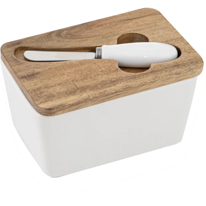 Ladelle Alto Serve Share Butter Dish With Spreader Ceramic Wood Lid Ladelle Alto Serve Share Butter Dish With Spreader Ceramic Wood Lid