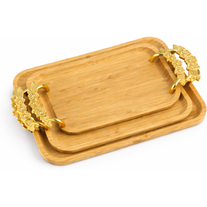 Denwood 3pcs Wooden Serving Tray Set With Luxury Gold Handles Kitchen & Home Decor Denwood 3pcs Wooden Serving Tray Set With Luxury Gold Handles Kitchen & Home Decor
