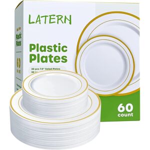 Latern 60pcs Multi-Use Gold Plastic Dinnerware Set, 30pcs 26cm Dinner Plates + Latern 60pcs Multi-Use Gold Plastic Dinnerware Set, 30pcs 26cm Dinner Plates +