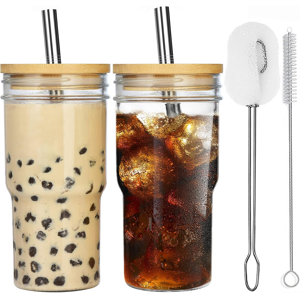 Does Not Apply 2-Pack Glass Tumbler With Lid And Straw, 22oz Reusable Cup Bubble Tea Cup, Iced Does Not Apply 2-Pack Glass Tumbler With Lid And Straw, 22oz Reusable Cup Bubble Tea Cup, Iced