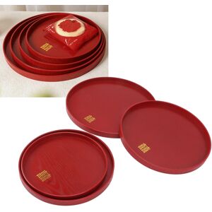 ㄧ4pcs Serving Tray Chinese Style Red Wedding Tea Coffee Snack Plate Wooden Fruit ㄧ4pcs Serving Tray Chinese Style Red Wedding Tea Coffee Snack Plate Wooden Fruit