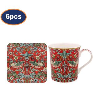 Lesser & Pavey Mugs & Coaster 6-Sets Birds Art William Morris Ceramic 350ml Cups & Cork Pads Lesser & Pavey Mugs & Coaster 6-Sets Birds Art William Morris Ceramic 350ml Cups & Cork Pads
