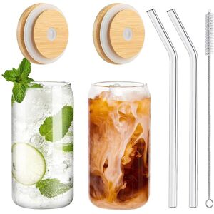 Sodial 2x(Drinking Glasses With Bamboo Lids And 2pcs Set, 16oz Can5216 Sodial 2x(Drinking Glasses With Bamboo Lids And 2pcs Set, 16oz Can5216