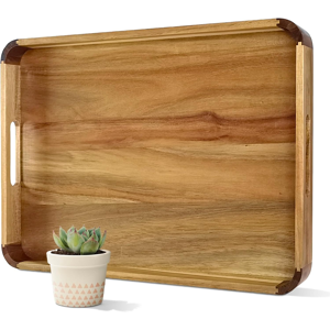 Ourmiao 22 Inches Acacia Wood Serving Tray With Handles, Large Wooden Rectangle Ottoman Ourmiao 22 Inches Acacia Wood Serving Tray With Handles, Large Wooden Rectangle Ottoman