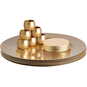 Argon Tableware Metallic Charger Plates, Coasters & Napkin Rings Set - Gold - 18pc - 33cm - Reus Argon Tableware Metallic Charger Plates, Coasters & Napkin Rings Set - Gold - 18pc - 33cm - Reus
