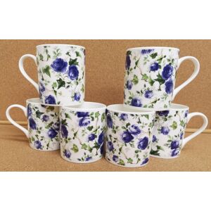 Rainbow Decors Ltd Ivy Rose Blue Mugs Set 6 Balmoral Fine Bone China 9.5oz 275ml Cups Decorated Uk Rainbow Decors Ltd Ivy Rose Blue Mugs Set 6 Balmoral Fine Bone China 9.5oz 275ml Cups Decorated Uk