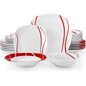 Malacasa 24-Piece Red Stripes Porcelain Plates And Bowls Set For 6 People, Cera Malacasa 24-Piece Red Stripes Porcelain Plates And Bowls Set For 6 People, Cera