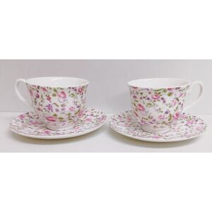 Rainbow Decors Ltd Royal Chelsea Rose 2 Tea Cups 2 Saucers Bone China Set Pink & Purple Floral Uk Rainbow Decors Ltd Royal Chelsea Rose 2 Tea Cups 2 Saucers Bone China Set Pink & Purple Floral Uk