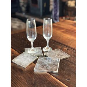 Jewel Crystals Clear Quartz Premium Coasters Square Shape Silver Gilded Edge (Set Of 4) Jewel Crystals Clear Quartz Premium Coasters Square Shape Silver Gilded Edge (Set Of 4)