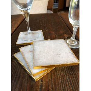 Jewel Crystals White Crystal Quartz Premium Coasters Square Shape Gold Edge (Set Of 4) Gift Jewel Crystals White Crystal Quartz Premium Coasters Square Shape Gold Edge (Set Of 4) Gift