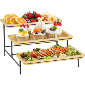 Branded 3 Tier Bamboo Serving Tray For Party Supplies, 30 X 17 Cm/12\" X 6.5\" Platters Fo Branded 3 Tier Bamboo Serving Tray For Party Supplies, 30 X 17 Cm/12\" X 6.5\" Platters Fo