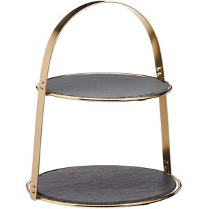 Kitchencraft Artesa 2-Tier Brass Cake Stand With Round Slate Serving Platters Kitchencraft Artesa 2-Tier Brass Cake Stand With Round Slate Serving Platters