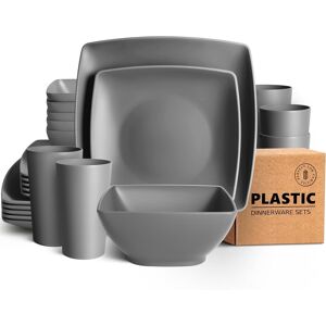 Teivio 24-Piece Kitchen Reusable Plastic Square Dinner Set, Service For 6, Dinn Teivio 24-Piece Kitchen Reusable Plastic Square Dinner Set, Service For 6, Dinn