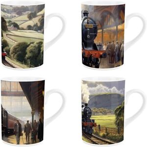 Purely Home Steam Trains Mugs - Ceramic Tea/coffee Cups Set Of 4 Gift For Train Enthusiasts Purely Home Steam Trains Mugs - Ceramic Tea/coffee Cups Set Of 4 Gift For Train Enthusiasts