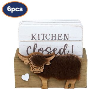 Sifcon Wooden Coasters & Holder Set Highland Cow Design Printed Sayings Drink Pads 6pcs Sifcon Wooden Coasters & Holder Set Highland Cow Design Printed Sayings Drink Pads 6pcs