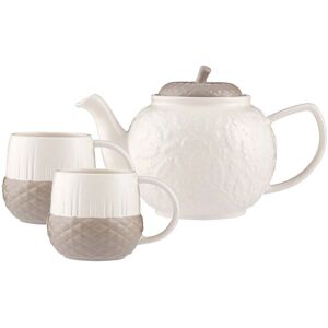 Kensington Ceramic Mug & Teapot Set Neutral Embossed Acorn Novelty 1.1l Tea Pot 360ml Mugs Kensington Ceramic Mug & Teapot Set Neutral Embossed Acorn Novelty 1.1l Tea Pot 360ml Mugs
