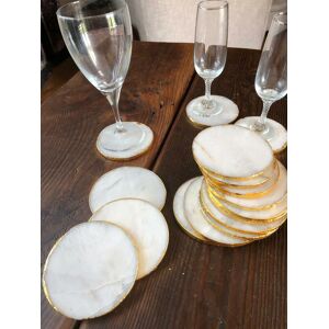 Jewel Crystals White Crystal Quartz Premium Coasters Circle Shape Gold Edge (Set Of 4) Gift Jewel Crystals White Crystal Quartz Premium Coasters Circle Shape Gold Edge (Set Of 4) Gift