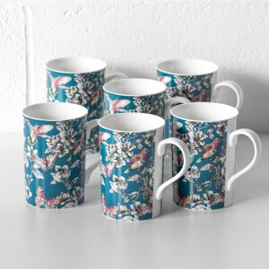 Darthome Set Of 6 Dark Teal Blue Floral Hummingbird Coffee Mugs 300ml Fine China Tea Cups Darthome Set Of 6 Dark Teal Blue Floral Hummingbird Coffee Mugs 300ml Fine China Tea Cups