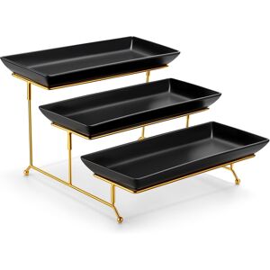 Malacasa 3 Tier Serving Trays For Party, 14 Inch Porcelain Black Trays For Serv Malacasa 3 Tier Serving Trays For Party, 14 Inch Porcelain Black Trays For Serv