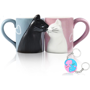 Branded Kiss Cat Coffee Couple Handmade Mug, Funny Tea Ceramic Cup Set For Bride And Gro Branded Kiss Cat Coffee Couple Handmade Mug, Funny Tea Ceramic Cup Set For Bride And Gro