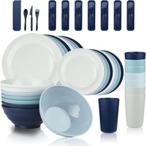 Bewos 40 Packs Unbreakable Dinnerware Sets For 8, Reusable Tough Kids Plates An Bewos 40 Packs Unbreakable Dinnerware Sets For 8, Reusable Tough Kids Plates An