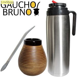 Gaucho Bruno K44t Flask, Ceramic Cup & Bombilla (Straw) Set To Drink Yerba Mate Pico Cebador Gaucho Bruno K44t Flask, Ceramic Cup & Bombilla (Straw) Set To Drink Yerba Mate Pico Cebador
