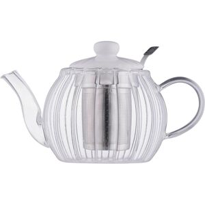 Kensington Glass Teapot White Ceramic Lid Infuser 1000ml Fluted Embossed Clear Elegant Kensington Glass Teapot White Ceramic Lid Infuser 1000ml Fluted Embossed Clear Elegant
