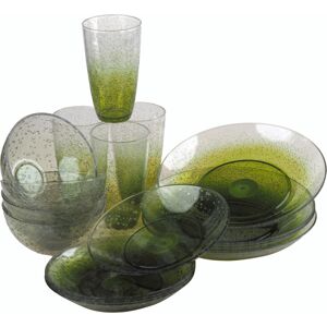 Sil Interiors Durable Reusable Plastic 16pc Dinner Set - Plates Bowls Cups - Translucent Green Sil Interiors Durable Reusable Plastic 16pc Dinner Set - Plates Bowls Cups - Translucent Green