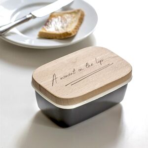 Farmhouse Enamel Butter Dish With Engraved Lid - \"A Moment On The Lips\ Farmhouse Enamel Butter Dish With Engraved Lid - \"A Moment On The Lips\