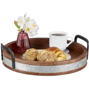 Relaxdays Serving Tray Wooden Platter Lightweight Black Handles Round Serving Tray Relaxdays Serving Tray Wooden Platter Lightweight Black Handles Round Serving Tray