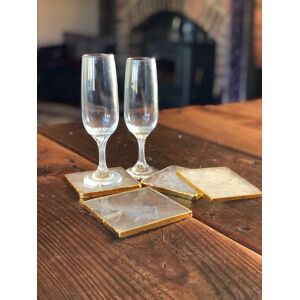 Jewel Crystals Clear Quartz Premium Coasters Square Shape Gold Gilded Edge (Set Of 4) Jewel Crystals Clear Quartz Premium Coasters Square Shape Gold Gilded Edge (Set Of 4)