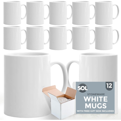 Branded 12pk White Stoneware Mugs 11oz Capacity For Coffee And Tea Classic Drinkware Set Branded 12pk White Stoneware Mugs 11oz Capacity For Coffee And Tea Classic Drinkware Set