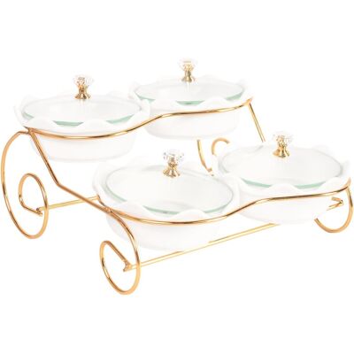 jinsongdafa Ceramic Serving Bowls With Lid Metal Dishes, 4 Removable Small Bowls Relish Tra jinsongdafa Ceramic Serving Bowls With Lid Metal Dishes, 4 Removable Small Bowls Relish Tra
