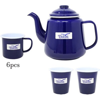Dunlevy 9pc Drinkware Set Blue Enamel White Rim Steel Teapot Coffee Mug Tumbler Beverage Dunlevy 9pc Drinkware Set Blue Enamel White Rim Steel Teapot Coffee Mug Tumbler Beverage