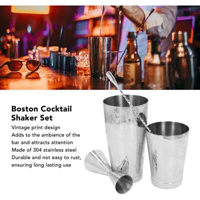 Set 1 Boston Cocktail Shaker Set 304 Stainless Steel Vintage Print Cocktail❀ Set 1 Boston Cocktail Shaker Set 304 Stainless Steel Vintage Print Cocktail❀