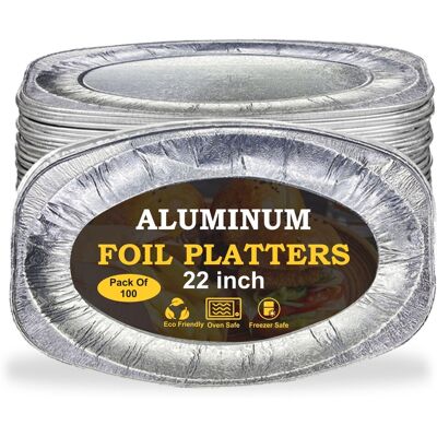 Plg Aluminium Foil Serving Platter 22\" Large Trays Catering Bbq Party Plates-100 Pcs Plg Aluminium Foil Serving Platter 22\" Large Trays Catering Bbq Party Plates-100 Pcs