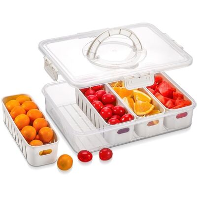 Portable Fruit Tray With Compartments, Clear Snack Organizer For Picnics &5372 Portable Fruit Tray With Compartments, Clear Snack Organizer For Picnics &5372