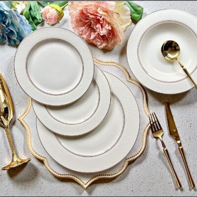 Luxury White And Gold 24 Piece New Bone China 6 Piece Dinnerware Set By Konigtum Luxury White And Gold 24 Piece New Bone China 6 Piece Dinnerware Set By Konigtum